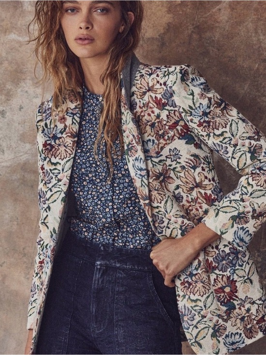 Lanhtropy Jackets & Blazers - Floral Embroidered Brocade Tapestry Blazer Jacket Cream colorful